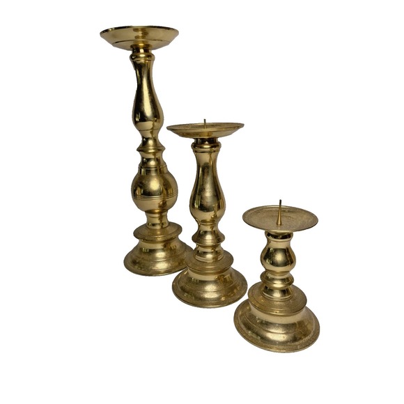 Other - Vintage Brass Graduated Candlestick Holders Set of 3 Taper Mid Century Decor